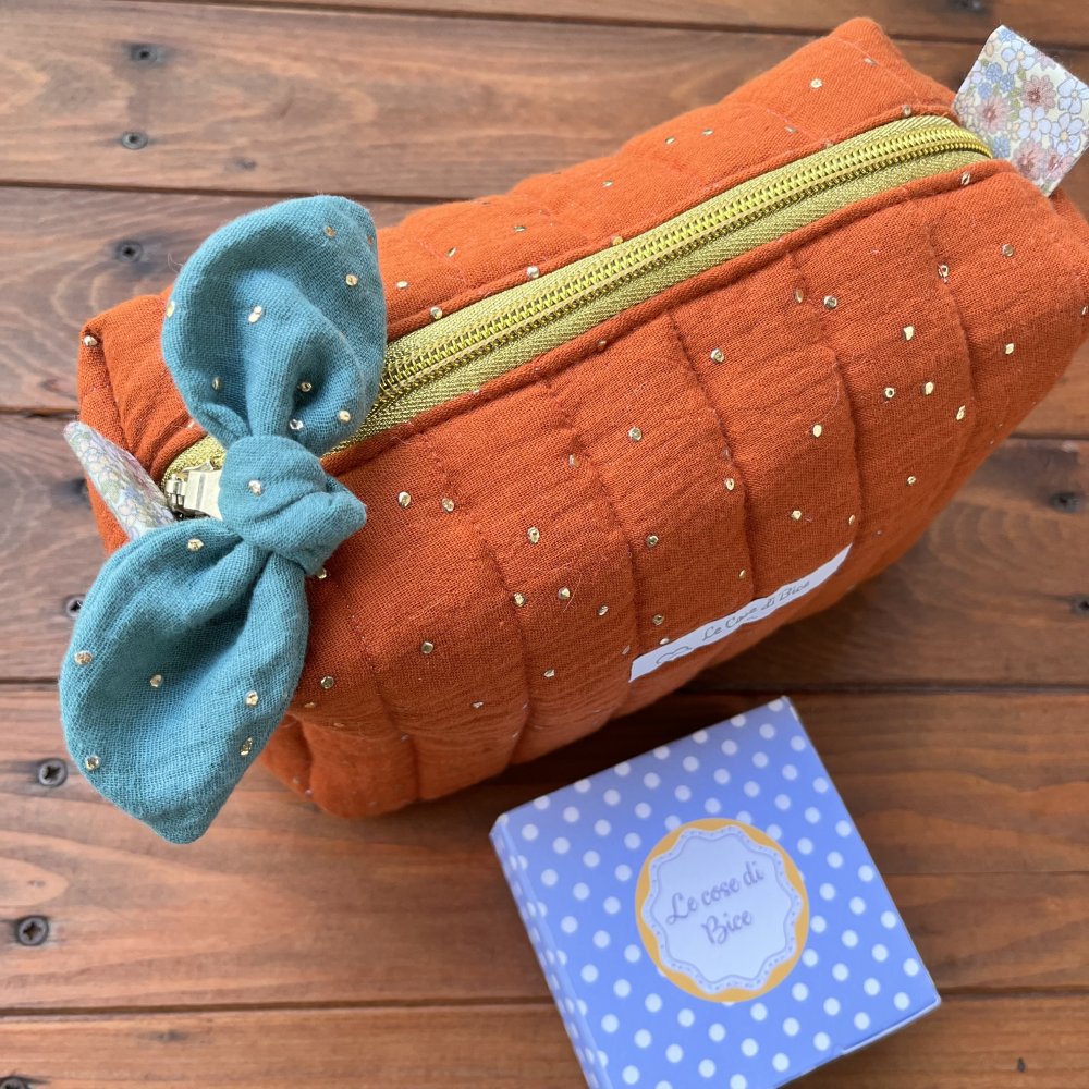 PRONTA CONSEGNA - Beauty Boxy in mussola ruggine e pepite dorate