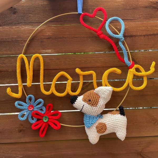 Fiocco nascita con nome personalizzato e cagnolino