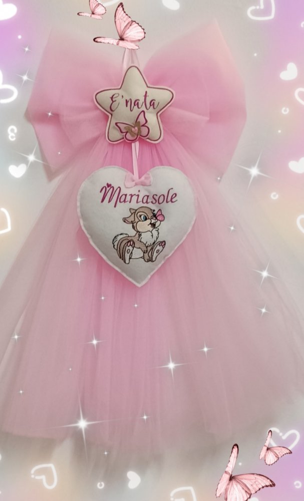 Fiocco nascita bimba in tulle rosa 