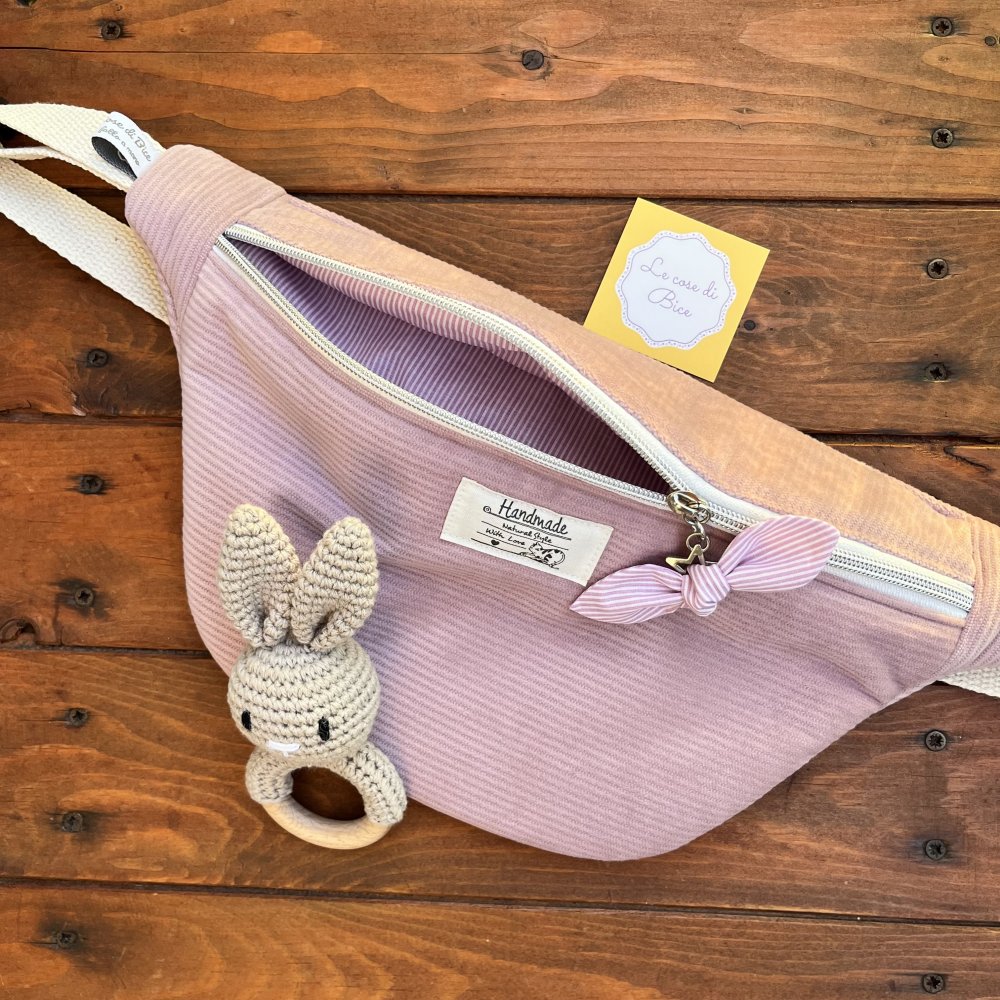 PRONTA CONSEGNA - Marsupio in velluto rosa pastello