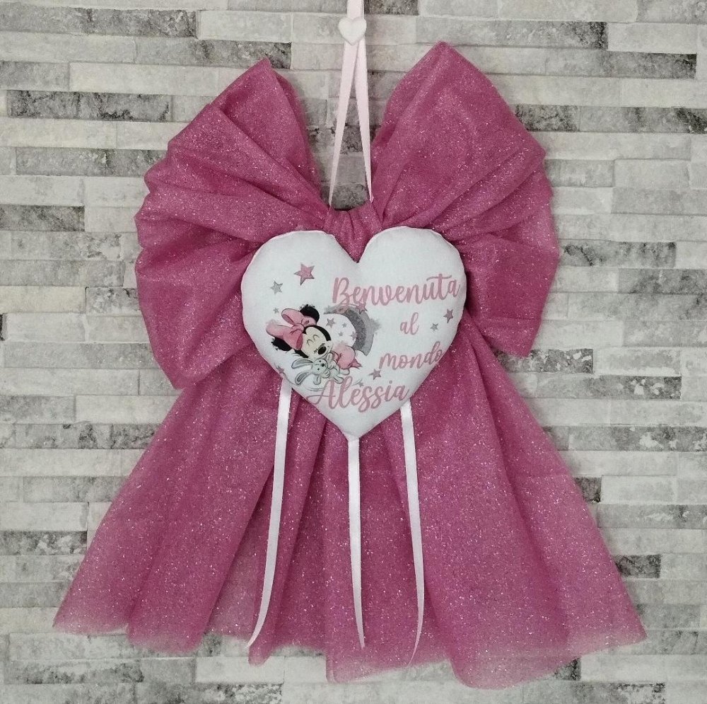Fiocco nascita con Minnie in tulle personalizzabile
