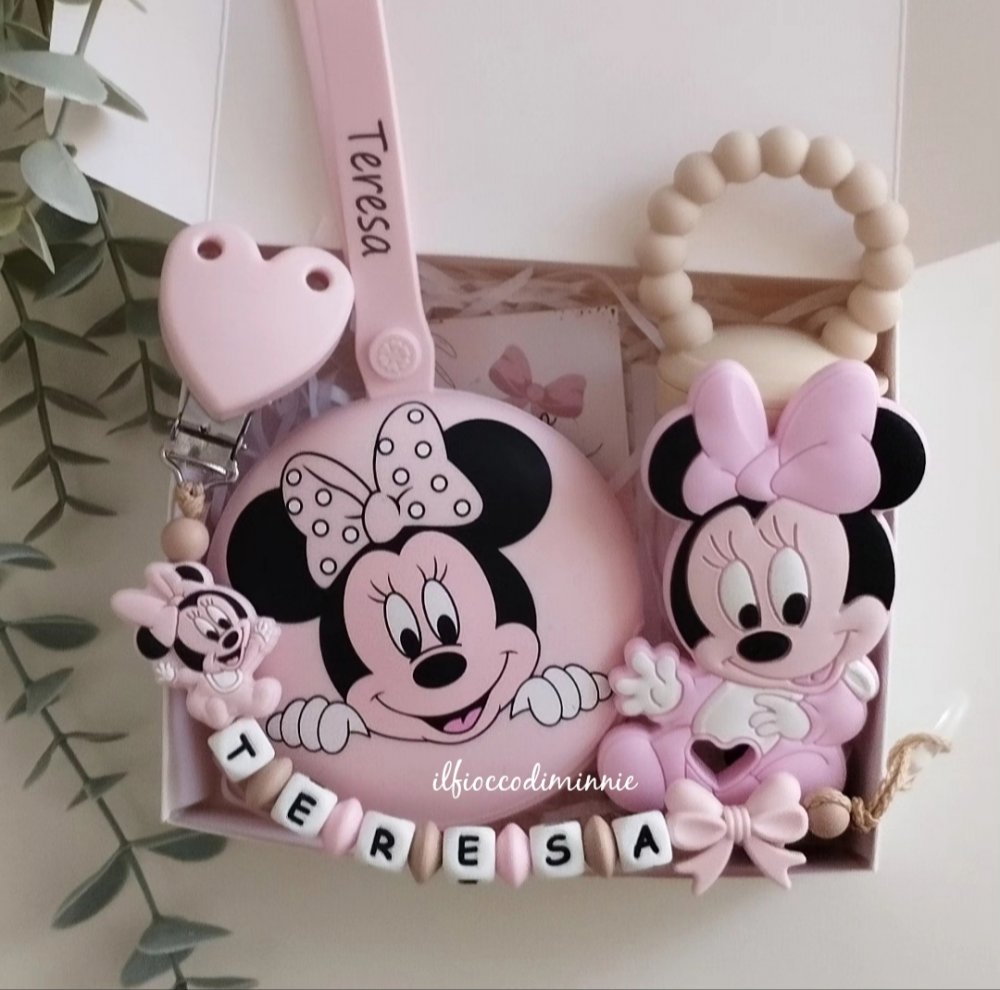 Catenella portaciuccio Minnie personalizzata con nome in silicone alimentare