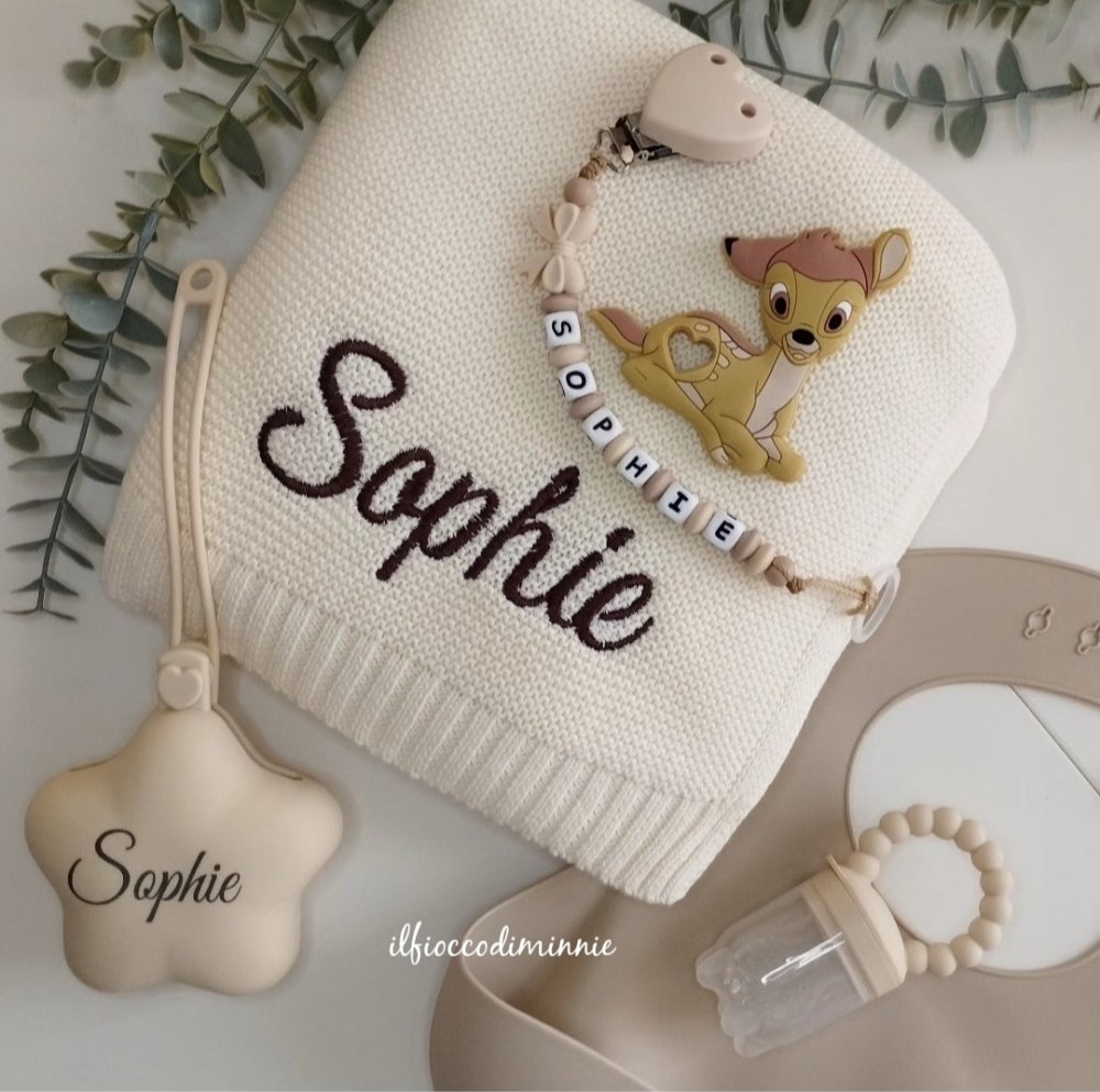 Copertina in maglia di cotone con nome ricamato, copertina nascita, copertina da culla personalizzata