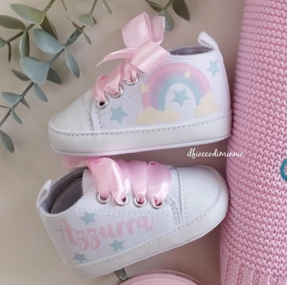 Scarpine con stampa, scarpette personalizzate, scarpine da culla per neonata