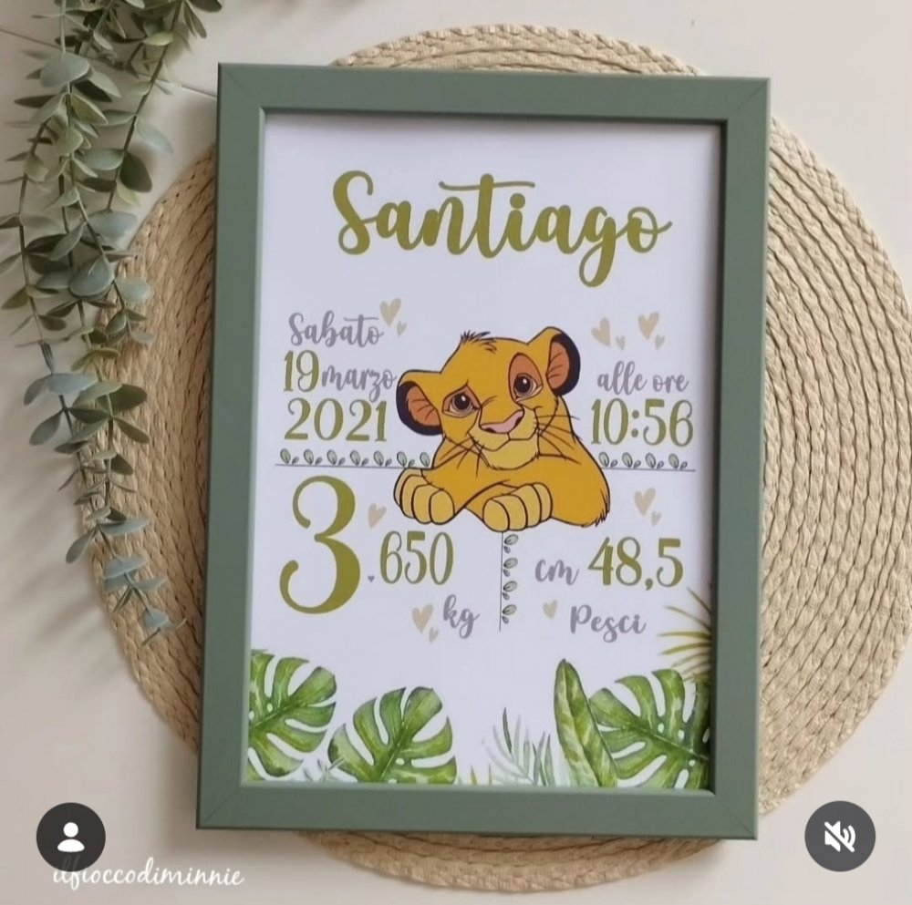 Quadretto nascita personalizzato in cornice verde