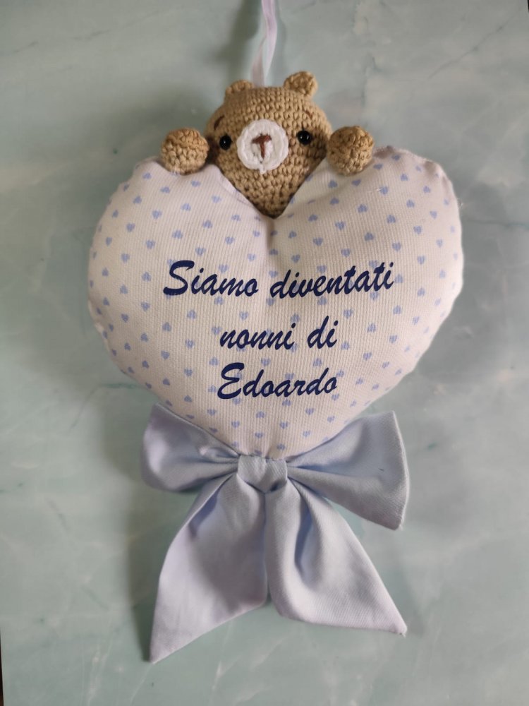 Fiocco nascita per nonni con cuore e orsetto � Personalizzato � Regalo artigianale annuncio nipotino/a