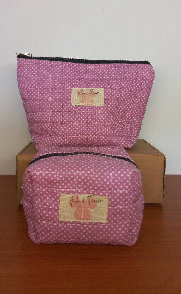 Pochette a Pois Rosa in Cotone � Organizzatore Borsa Artigianale (Disponibile in 2 Misure)