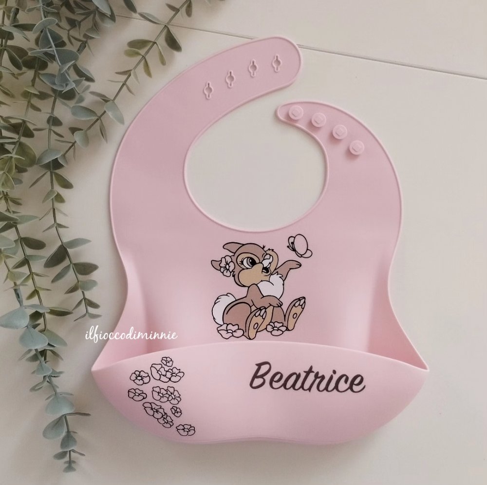 Bavaglino in silicone con Miss Tamburina personalizzabile con nome, bavetta neonati