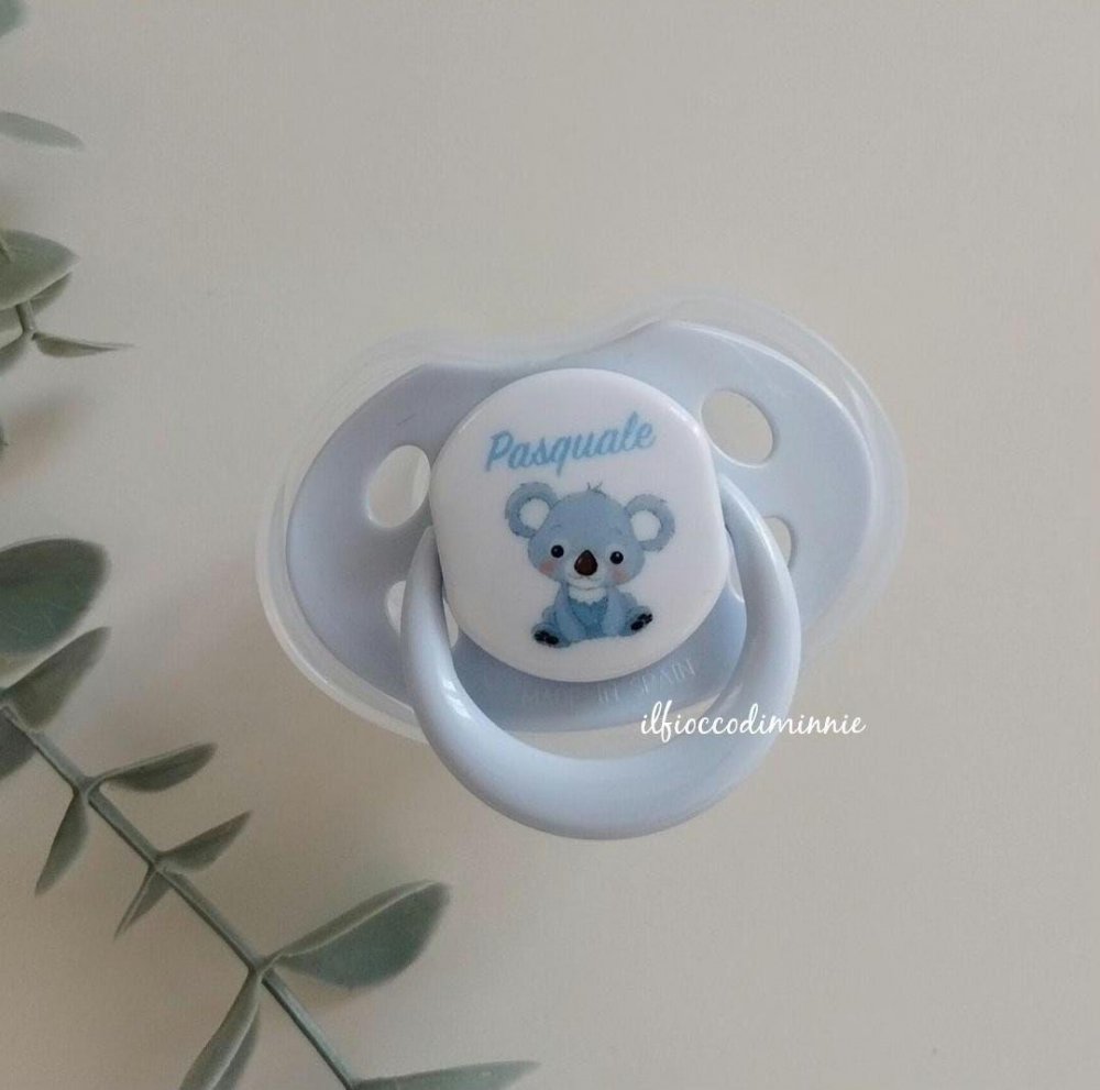 Ciuccio con tettarella ergonomica in silicone azzurro personalizzabile con nome e immagine