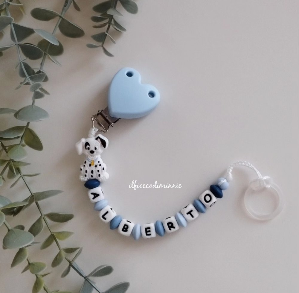 Catenella portaciuccio DALMATA carica dei 101 in silicone alimentare, personalizzabile con nome