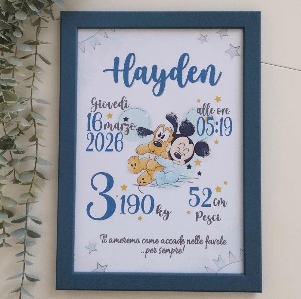 Quadretto nascita personalizzato in cornice BLU