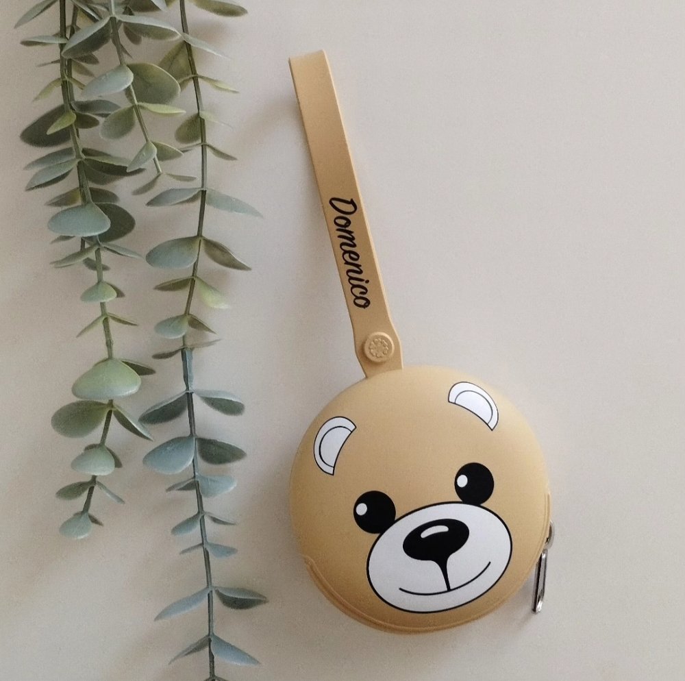 Custodia in silicone ORSETTO, personalizzabile con nome, astuccio personalizzato per catenella e ciuccio