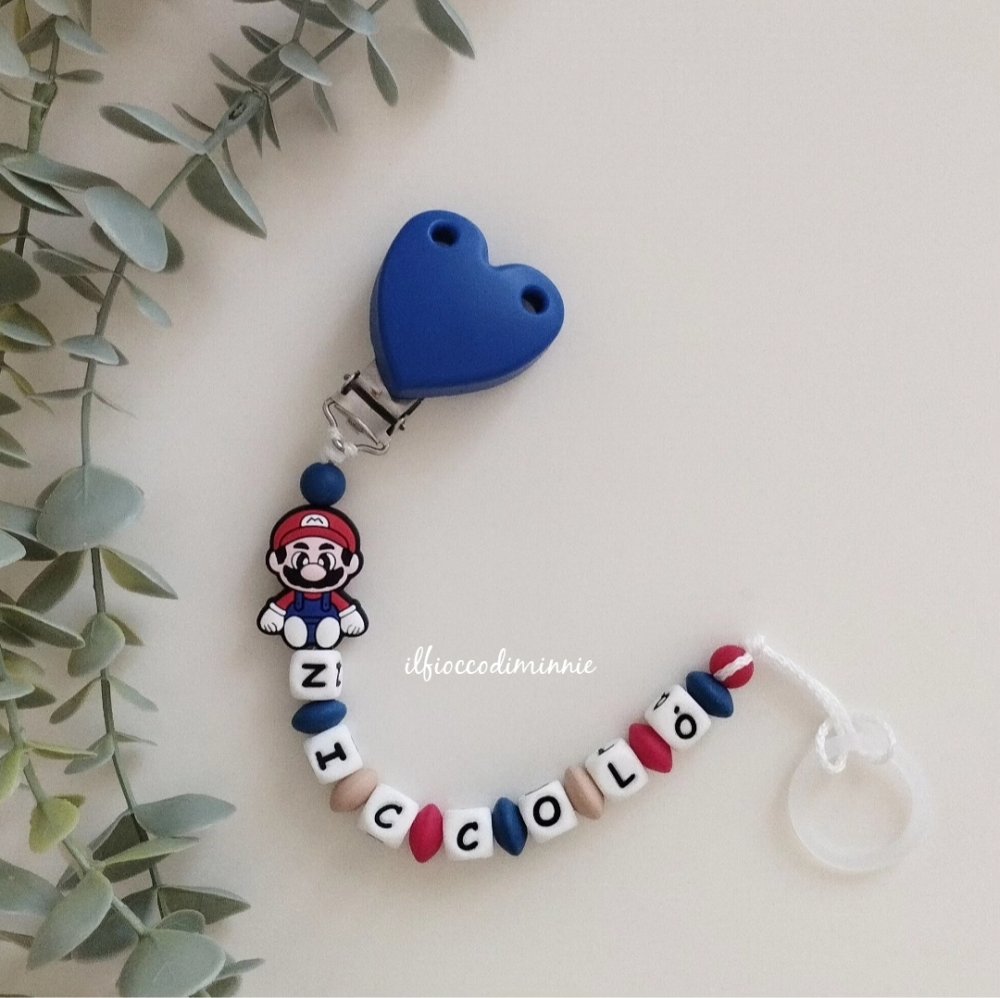 Catenella portaciuccio SUPER MARIO in silicone alimentare, personalizzabile con nome