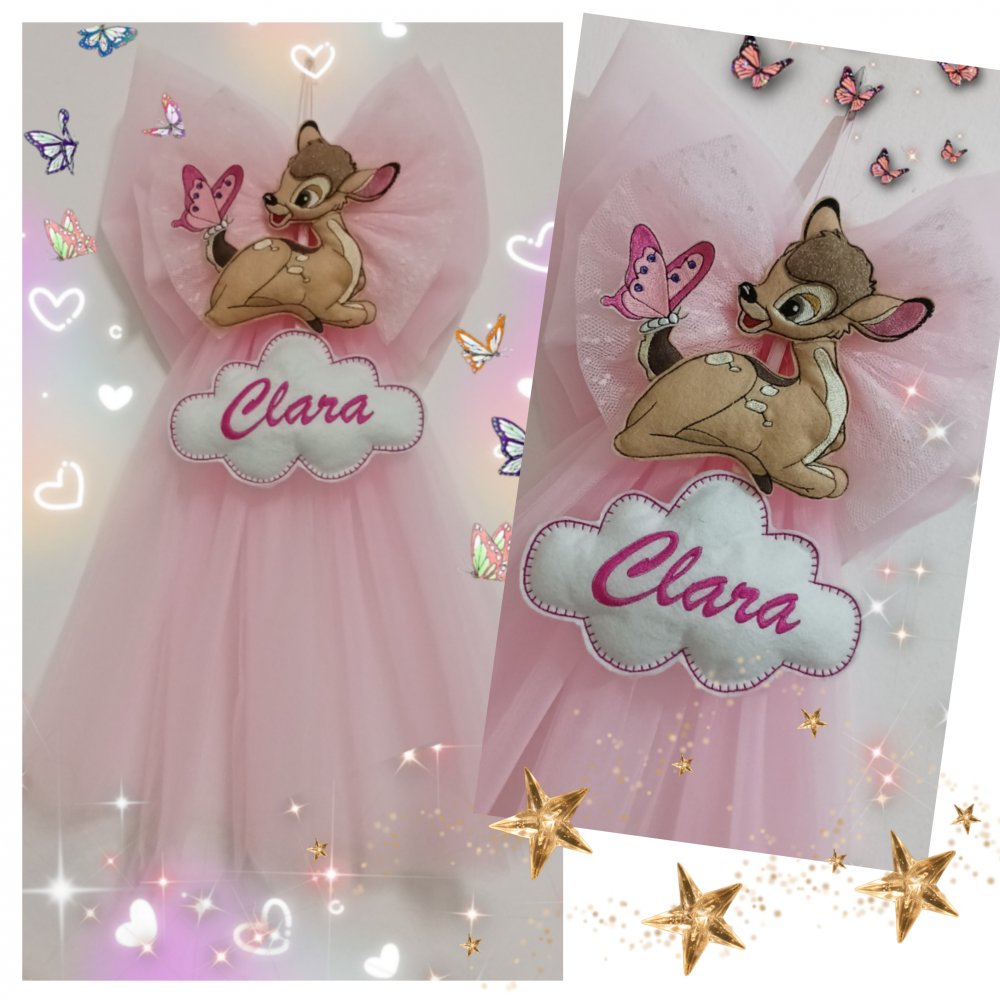 Fiocco nascita  bimba personalizzato in tulle con bamby