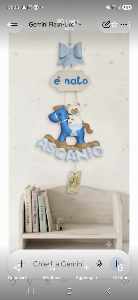  Fiocco Nascita- cavallo a Dodolo e orsetto in pannolenci  da maschietto. 