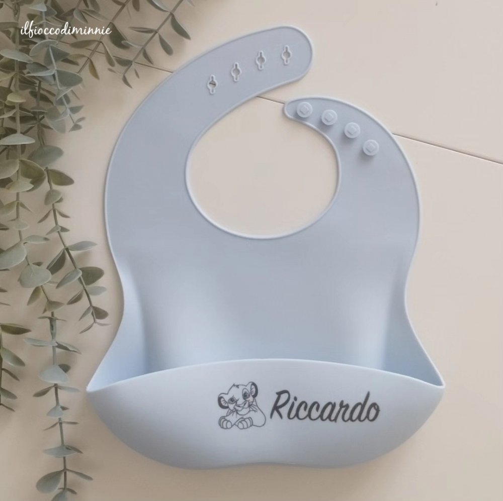 Bavaglino BASIC in silicone, AZZURRO GHIACCIO, personalizzato con nome e immagine