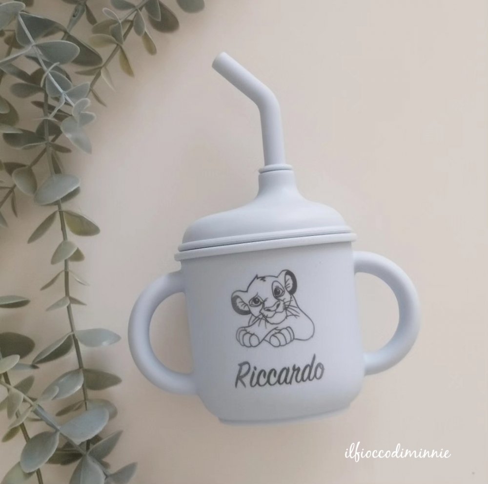 Tazza in silicone AZZURRO GHIACCIO, personalizzabile con nome e immagine