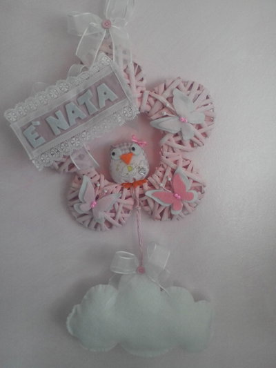 Fiocco di nascita o coccarda ricordo rosa a fiore con gufetto          