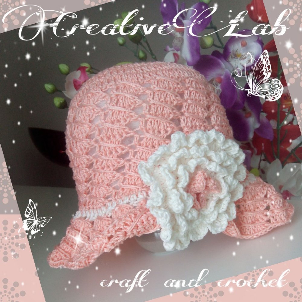 cappello cotone uncinetto bambina con fiore