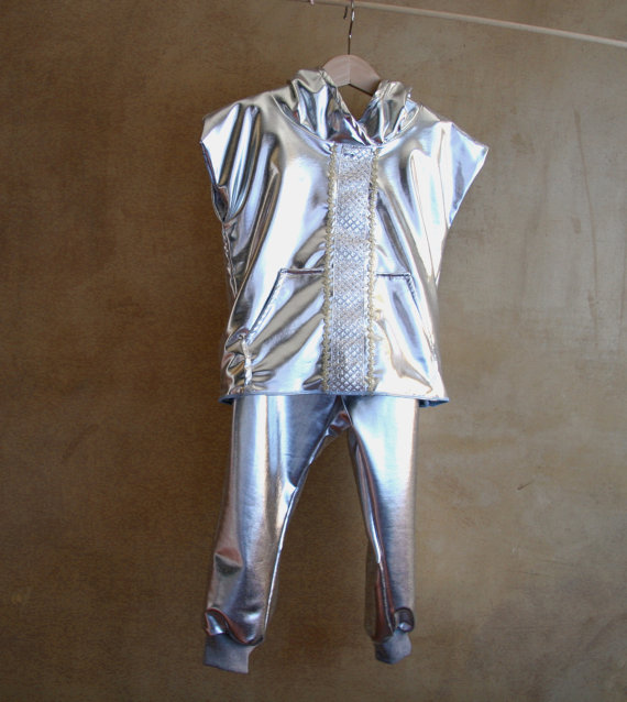 Costume argentato da Cavaliere, Re Art, Principe, completo argentato per bambini in lycra argentata