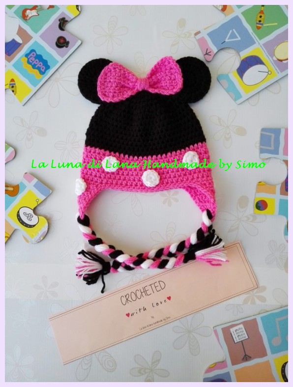 Cappellino a uncinetto per bambina ispirato a Minnie per bimba o neonata