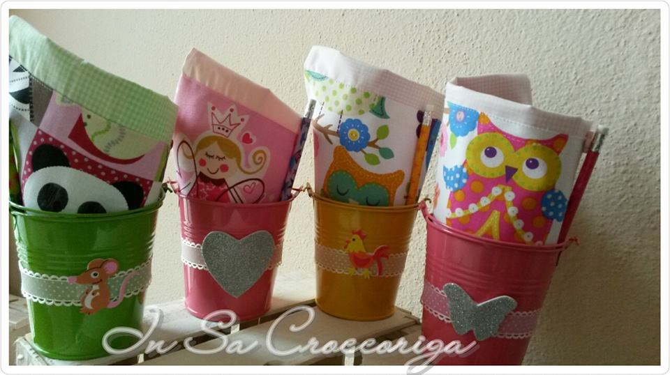 idea regalo! Sacchetto di cotone matita e secchiello in latta porta matite