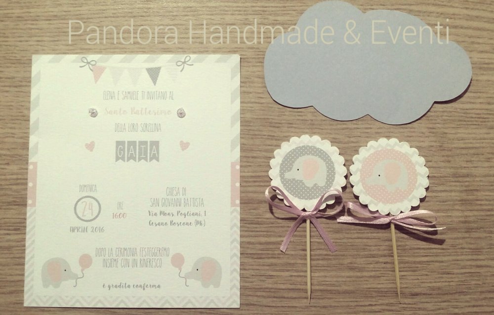 Invito Elefantino per Battesimo, compleanno, baby shower 
