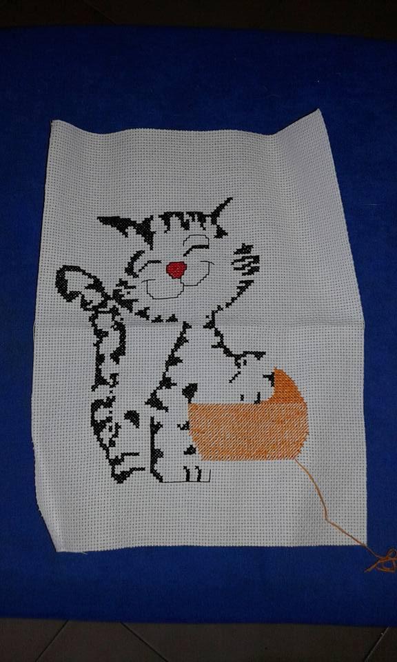 Quadretto con gattino e gomitolo