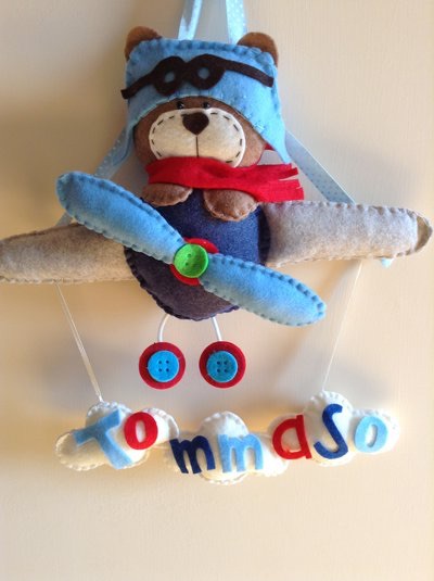 Fiocco nascita orsetto aviatore