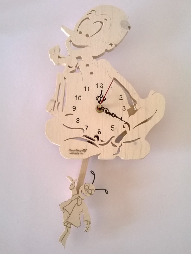 Orologio a pendolo di Pinocchio in legno massello di abete (Cod. ORP001)