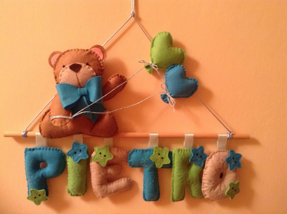 Fiocco nascita name banner orsetto