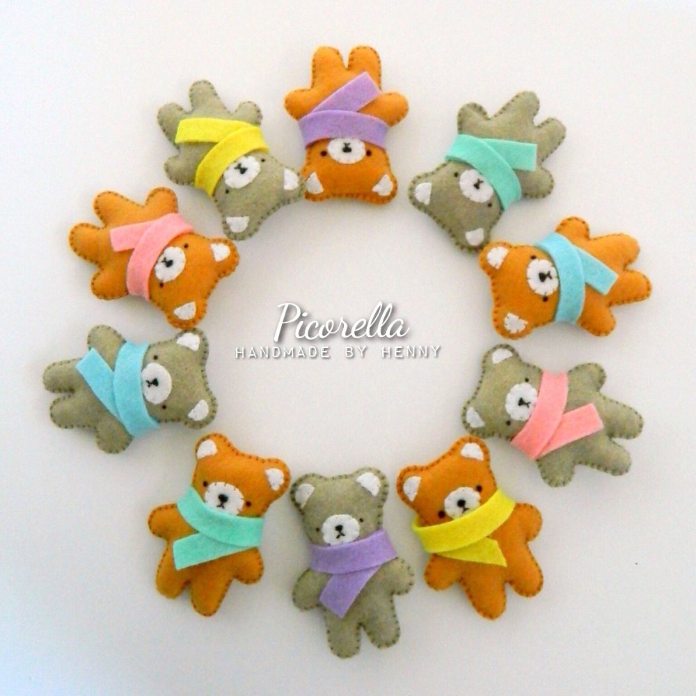 1 set (5 pz) Bomboniere Teddy Bear di Pannolenci, Orsacchiotti