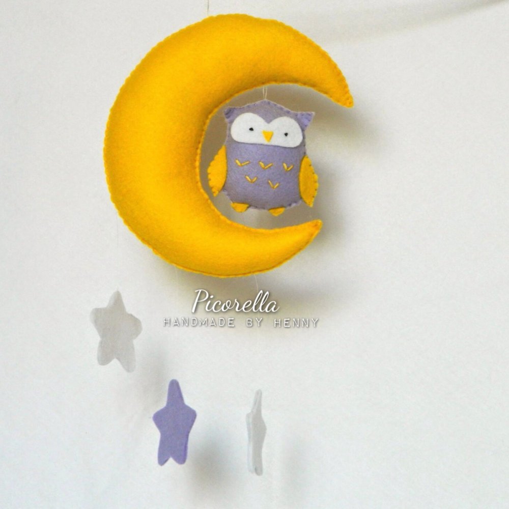 Banner Nascita, Giostrino di culla, La luna con Gufetto, Coccarda Nascita