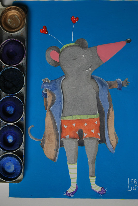 Illustrazione ad acquerello con topolino