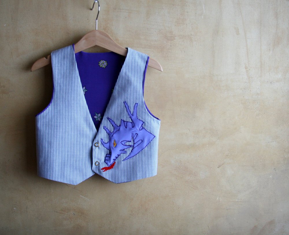 Gilet con drago per bambini, cotone organico foderato in ecoseta, funky gilet 
