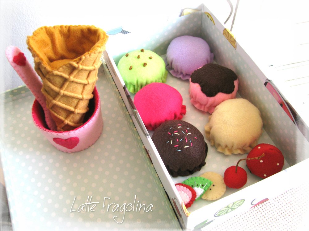 Giocattolo Set gelato in pannolenci (piccolo) - Alimenti e cibo in pannolenci per bambini