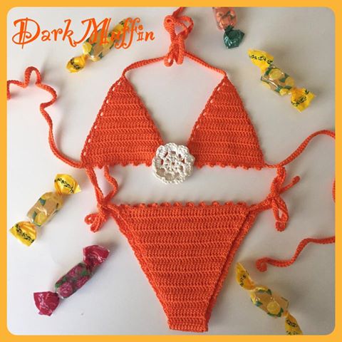 Costume Bikini Mare Uncinetto Fiore Cotone100% Bimba