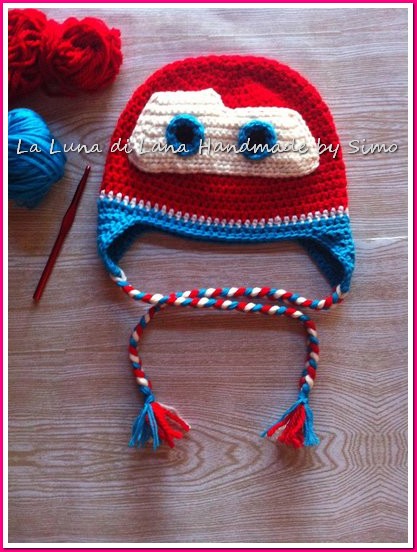  Cappellino ad uncinetto per bambino ispirato a Saetta Mc Queen Cars