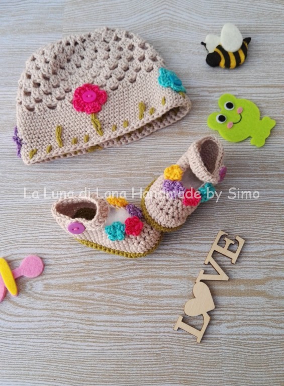 Cappellino e scarpine neonata uncinetto in cotone