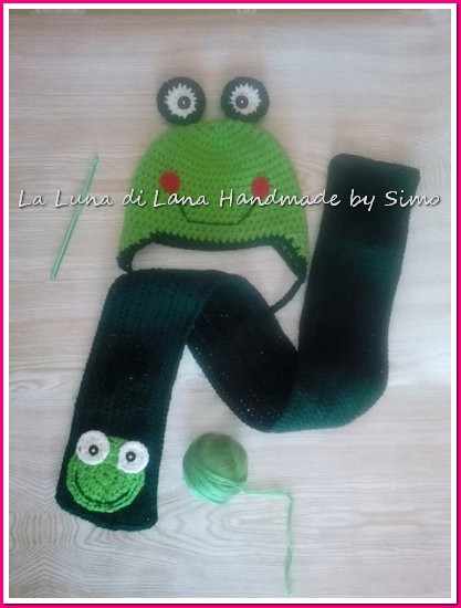 Cappellino e sciarpa ad uncinetto unisex per neonati o bambini a forma di ranocchio
