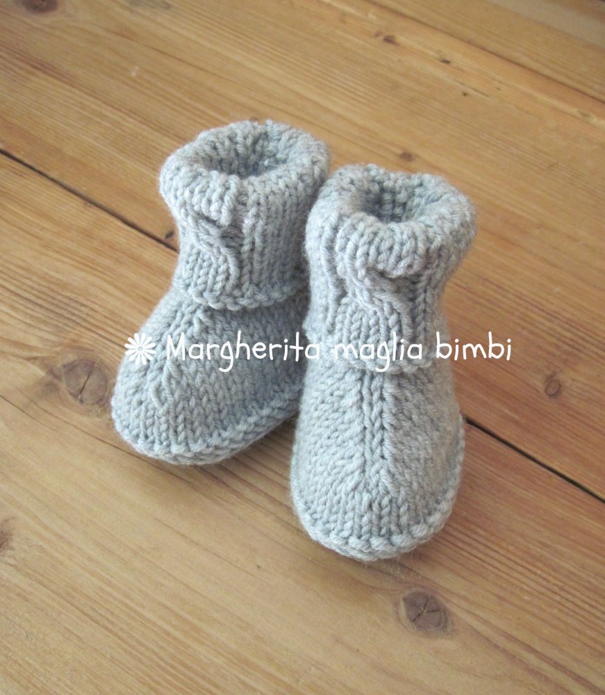 Stivaletti Neonato Grigio Chiaro Con Trecce In Pura Lana Merino Superwash Scarpine