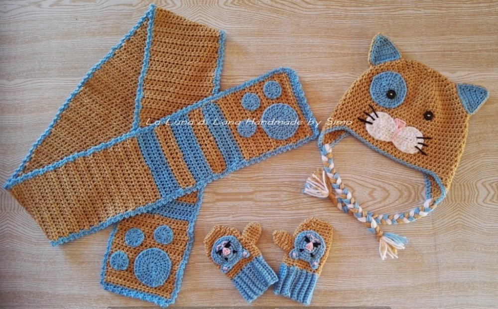 Cappello per bambino o bambina, con sciarpa e guanti coordinati