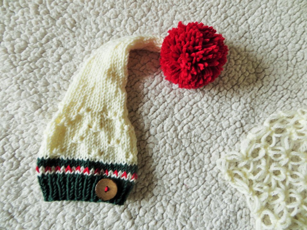 Cappellino elfo  di Natale bianco e verde taglia neonato