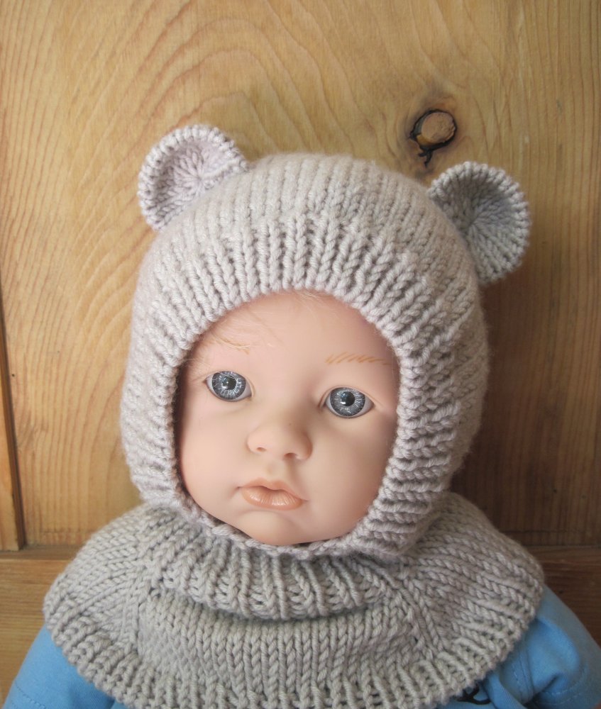 Berretto orsetto in pura lana merino superwash fatto a mano - neonato/bambino