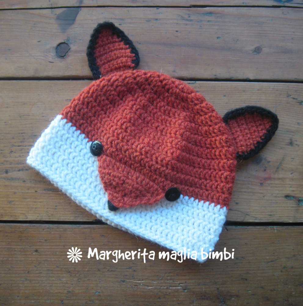 Cappello Volpina Cuffia Berretto Volpe Bambino Pura Lana E Alpaca Fatto A Mano All Uncinetto