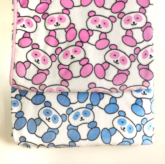 COPERTINA in PILE rosa e celeste con fantasia panda