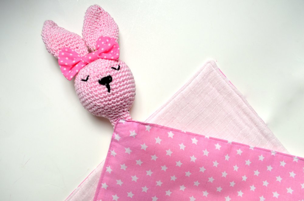 Doudou coniglietta rosa con corpo in cotone e mussoline