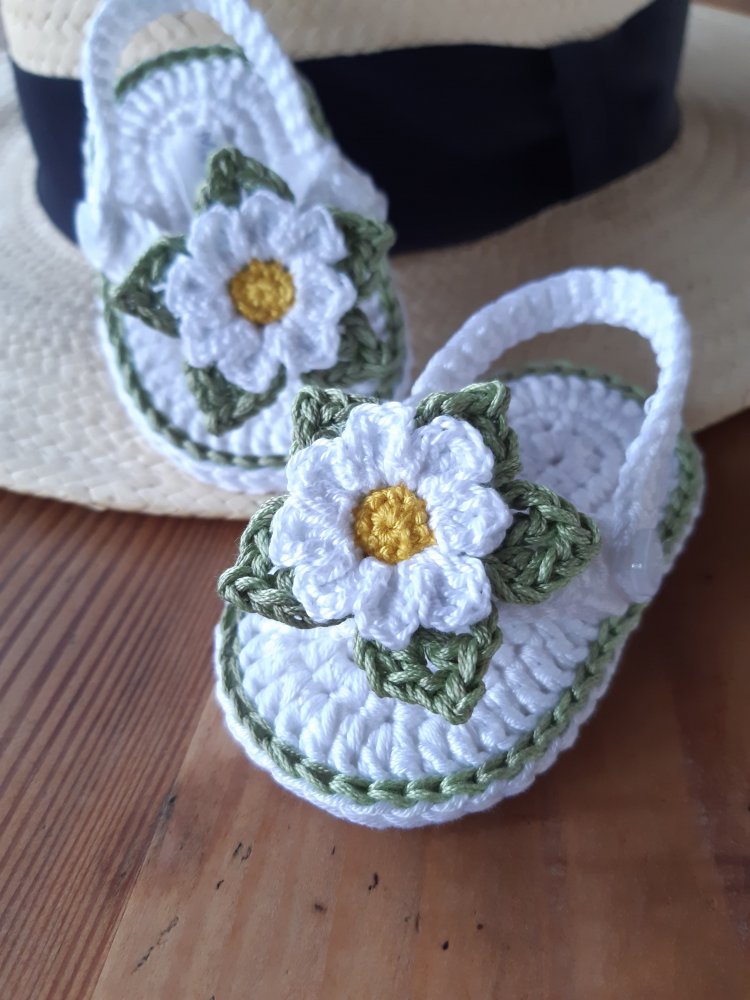 Scarpine sandali infradito margherita - bambina - cotone - fatti  a mano all'uncinetto - Battesimo