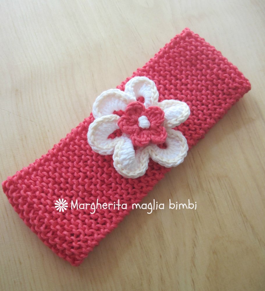 Fascia/fascetta neonata/bambina corallo/fiore bianco - cotone - baby shower/battesimo/photo props