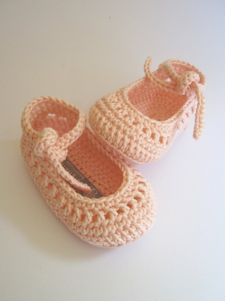 Scarpine ballerine rosa pesca/trafori  - neonata/bambina  - uncinetto - puro cotone - Battesimo